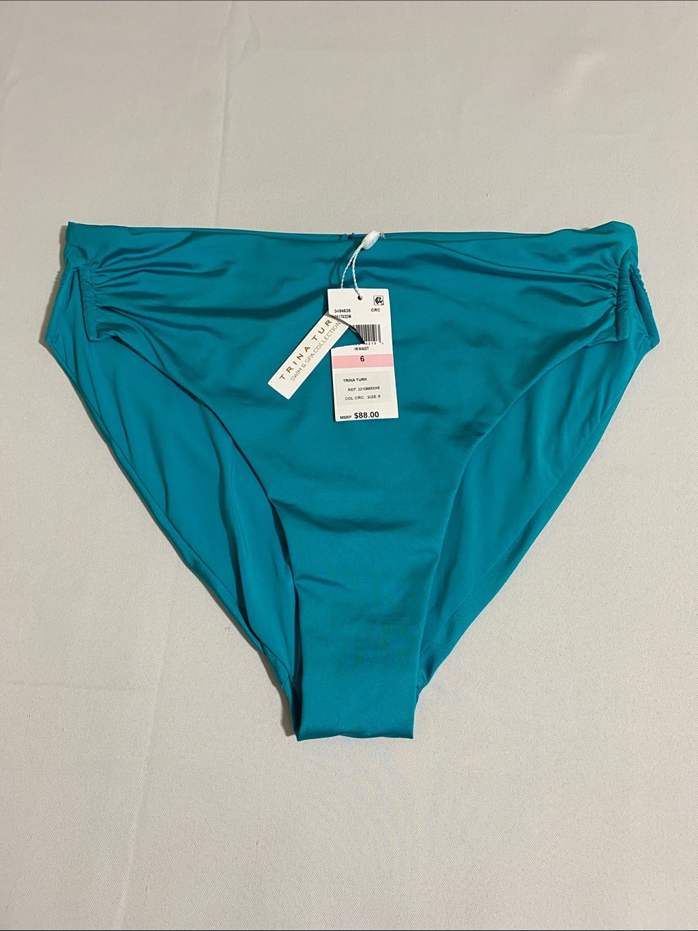 TRINA TURK Hi-Waist Bikini Bottom w Shirred Side V Size 6